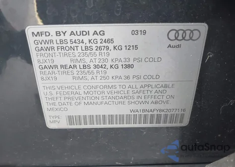 2019 Audi Q5 45 Premium from USA, damaged, VIN WA1BNAFY8K2077116